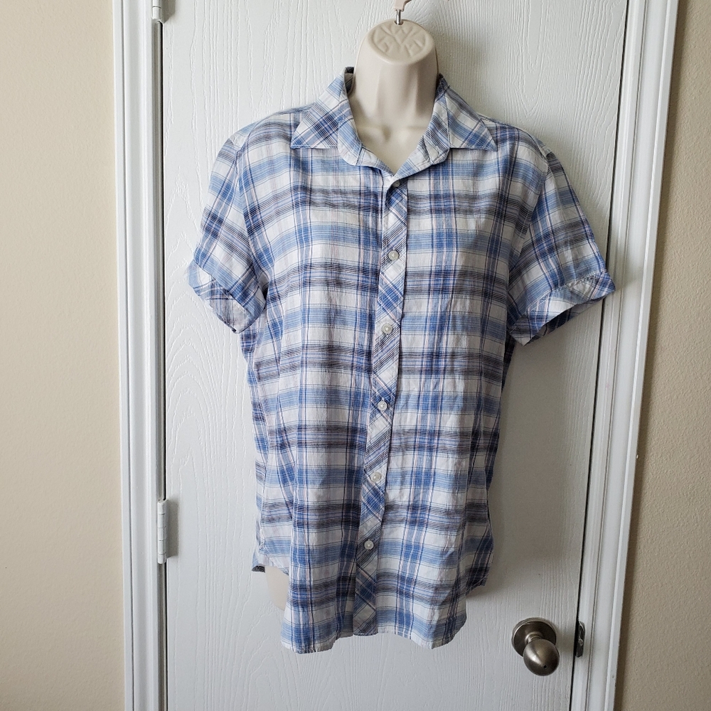 Love Moschino Plaid Short Sleeve Button Down